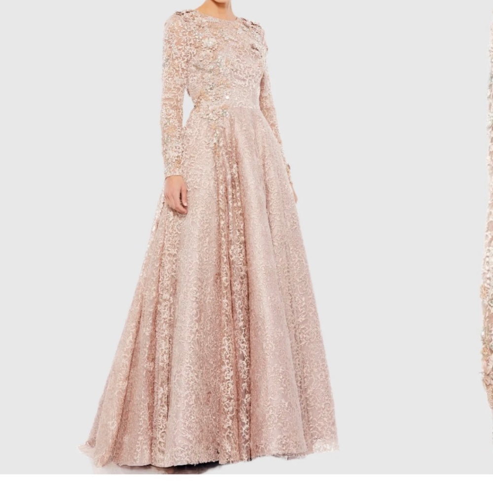 Mac Duggal 11121 Mocha Embellished Long Sleeve Illusion A-Line Gown Size 10